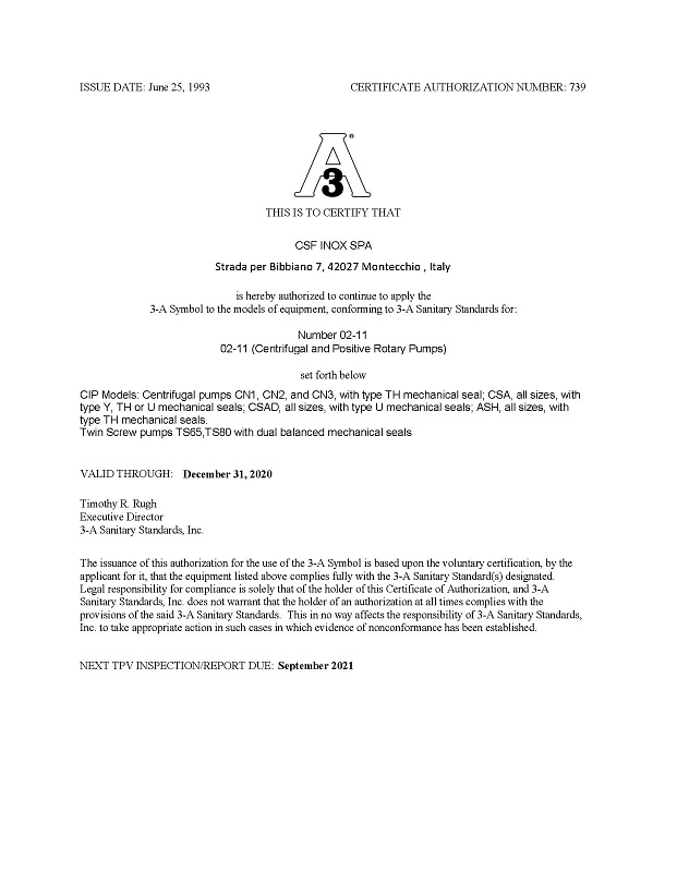 Сертификат 3-А CSF Inox